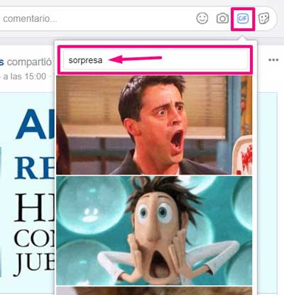 comentarios en Facebook usando gifs